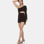 Tek Kol Kahverengi Mini Elbise Tek Kol Kahverengi Mini Elbise