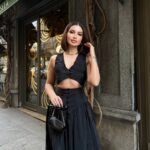 Sedef Kumaş Düğme Detaylı V Yaka Siyah Maksi Boy İkili Takım