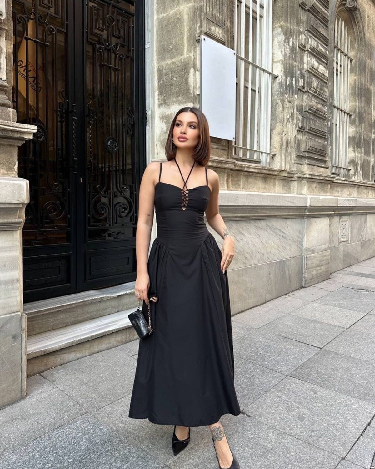 İp Detaylı Prenses Askılı Maxi Boy Elbise