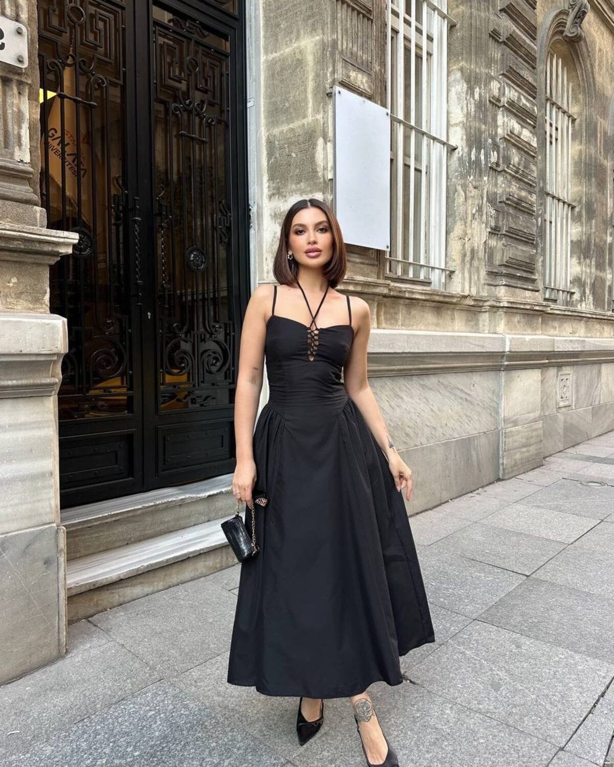 İp Detaylı Prenses Askılı Maxi Boy Elbise