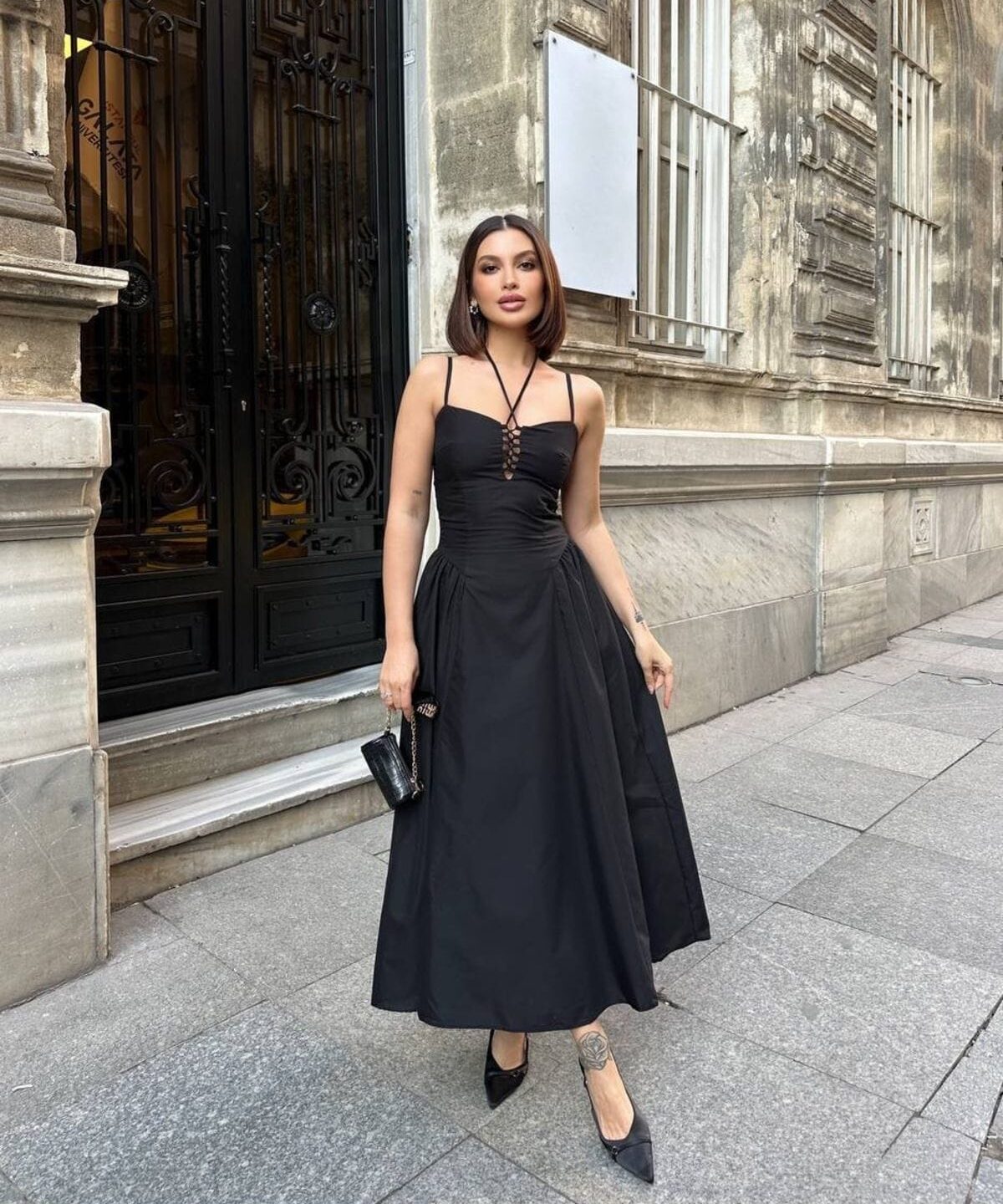 İp Detaylı Prenses Askılı Maxi Boy Elbise