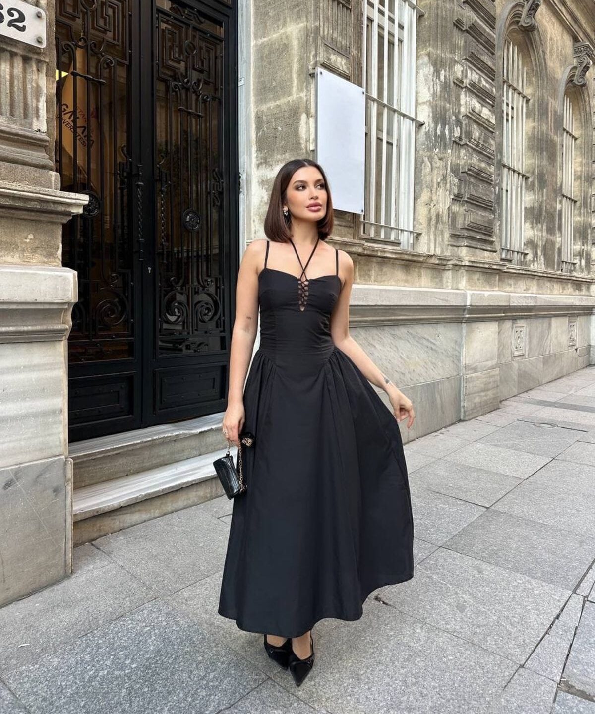 İp Detaylı Prenses Askılı Maxi Boy Elbise