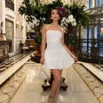 Sırt Dekolteli Boyun Bağlamalı Stella Şortlu Beyaz Mini Elbise