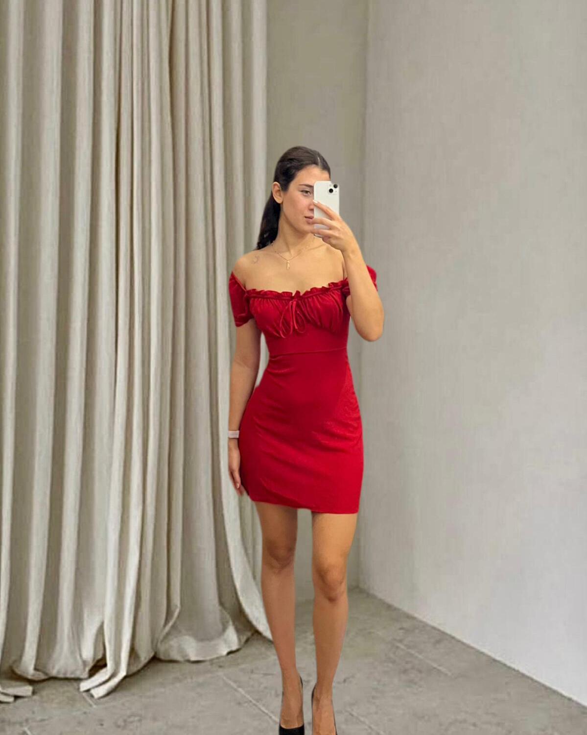 İp Detaylı Ayrobin Kumaş Kısa Boy Elbise