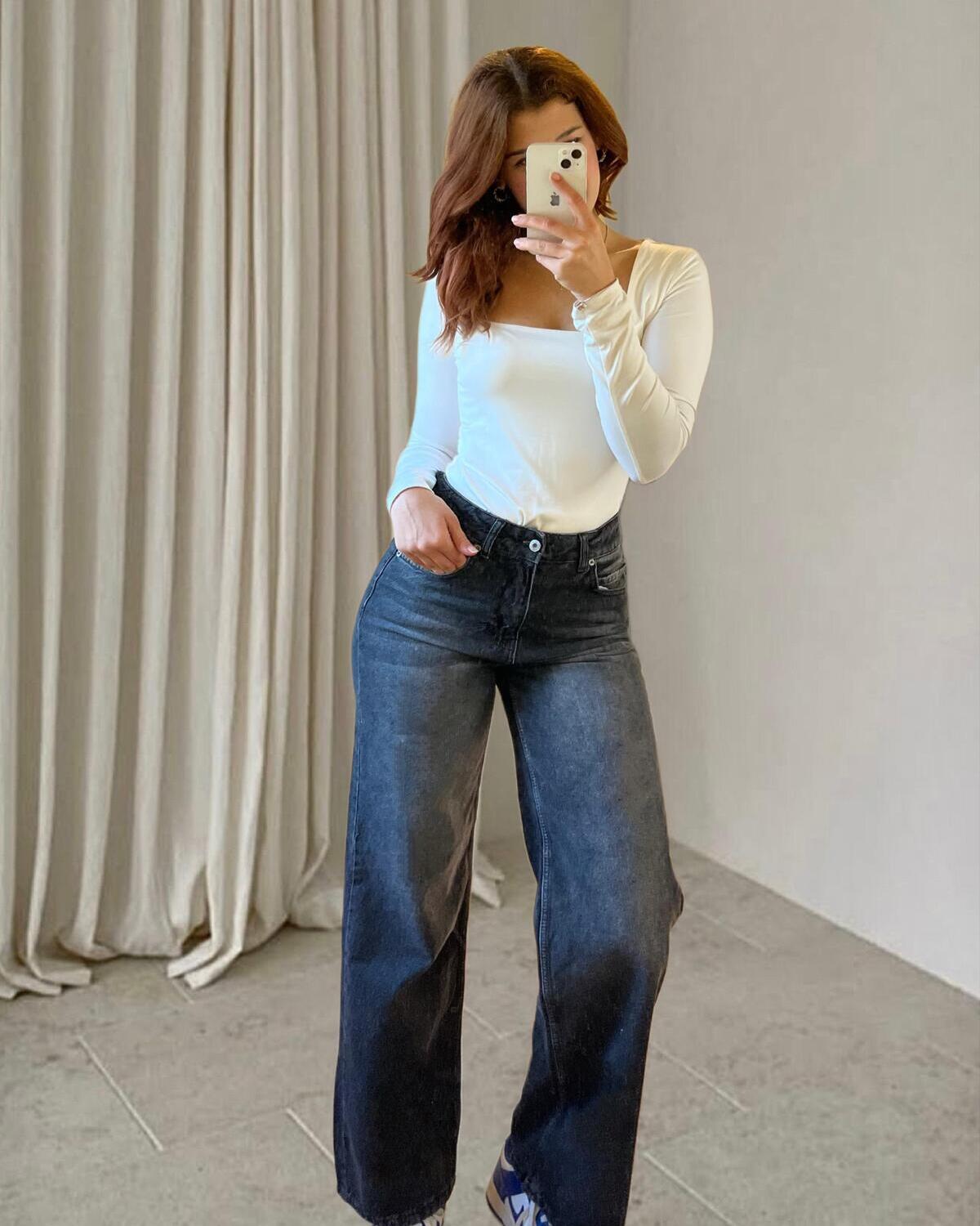 Antrasit Baggy Salaş Yüksek Bel Jean