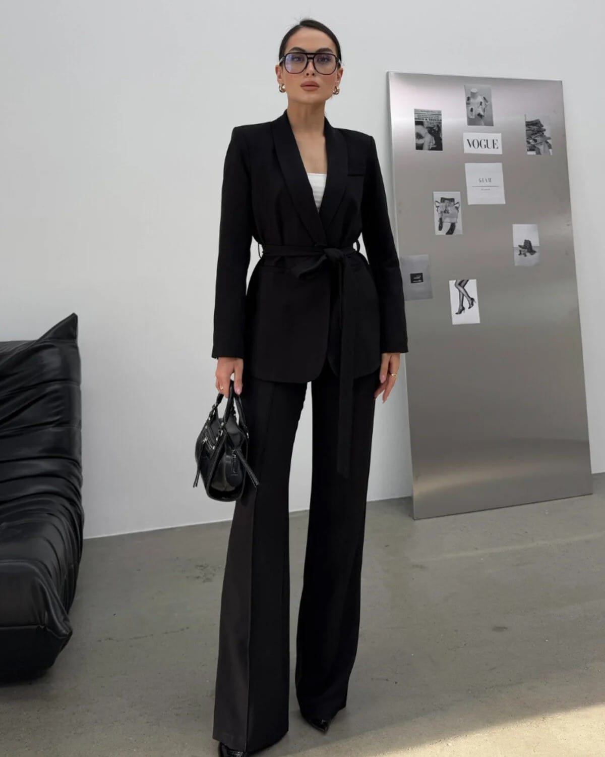 Kadın İkili Kuşaklı Blazer Ceket Pantolon Takım