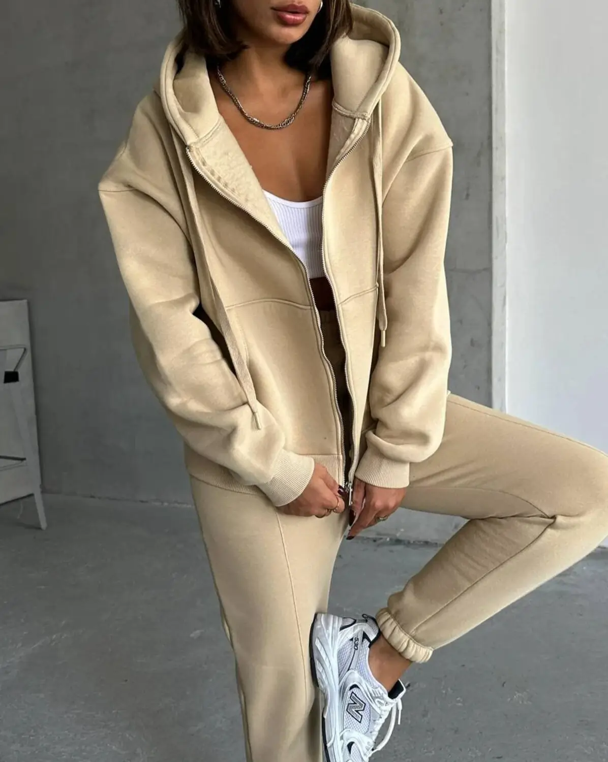 Ceketli Üç İplik Polar Oversize Eşofman Takımı