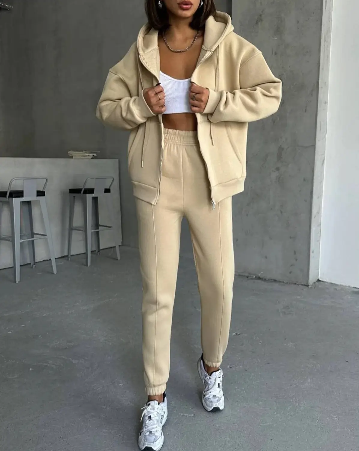 Ceketli Üç İplik Polar Oversize Eşofman Takımı